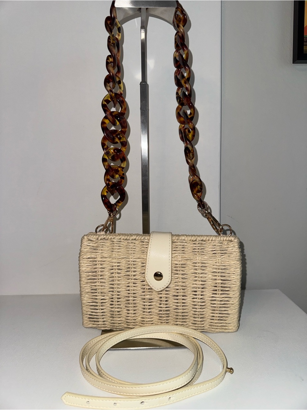 A New Day Wicker Clutch Crossbody Chunky Link Chain